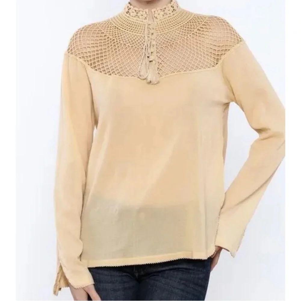 Free People‎ On The Island Crochet Neck Blouse